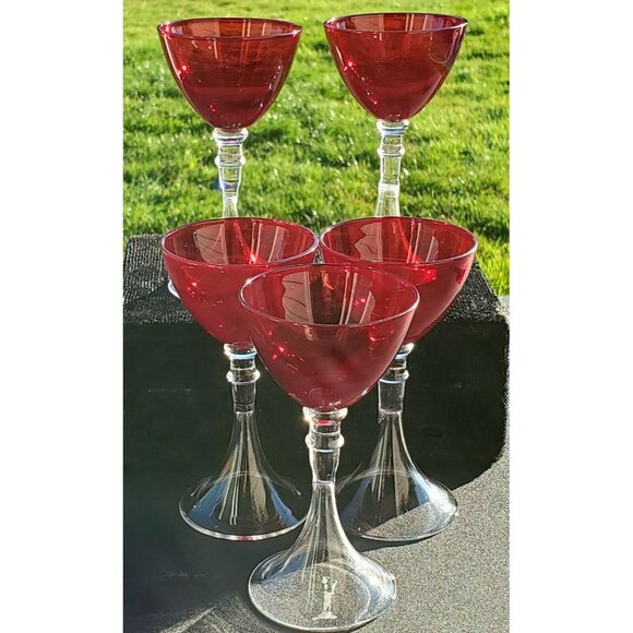 Veranda Ruby Red Cocktail Glasses 5" set /5 cordials Artland fluted stem liquor - Picture 10 of 12